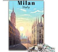 Puzzles pour Adolescents Milan Italie Affiche de Voyage Jeu Stimulant et Jeu Familial Idéal comme Cadeau pour Toute la Famille (38x52cm) 1000 pièces