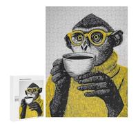 Puzzles pour Adolescents Monkey with Coffee and Glasses Puzzles pour Adolescents : Améliorent La Mémoire. Chaque Pièce Est Unique - Idée Cadeau d'anniversaire Unique 500 PCS