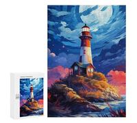 Puzzles pour Adolescents Moonlit Coastal Lighthouse Scene Puzzle Anti-Stress pour Adolescents Chaque Pièce Est Unique - Idéal comme Cadeau pour Toute La Famille 300 PCS