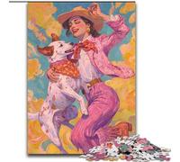 Puzzles pour Adolescents, Motif Chien Cow-Girl dans Les Fleurs Sauvages, 1000 pièces, à Assembler soi-même, à Offrir en Cadeau à Toute la Famille, pour Les Enfants de 14 Ans et Plus (50x75cm)