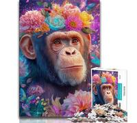 Puzzles pour Adolescents, Motif Fleurs et chimpanzés, pour Jeu éducatif, défi, Cadeau d'anniversaire, décoration Murale (Taille 38x26cm)