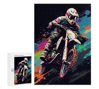 Puzzles pour Adolescents Motocross Rider Action Art Casse-tête pour Adolescents : Analyse Et Logique, Difficile Et Stimulant, Idéal comme Cadeau 300 PCS