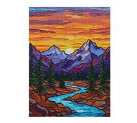 Puzzles pour Adolescents Mountain Sunset River Puzzles pour Adultes Jeu Manuel Décoration Intérieure Est Idéal comme Cadeau 52x38cm/1000pcs
