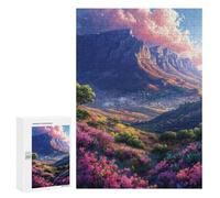 Puzzles pour Adolescents Mountain Valley with Pink Flowers Casse-tête pour Adolescents : Analyse Et Logique, Difficile Et Stimulant, Idéal comme Cadeau 300 PCS