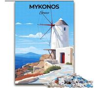 Puzzles pour Adolescents Mykonos Grèce Voyage, Anti-Stress avec pièces entièrement emboîtables de Formes aléatoires pour Les Enfants de 14 Ans et Plus 70x100cm