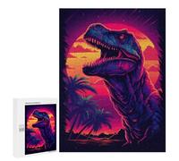 Puzzles pour Adolescents Neon Dinosaur Sunset Artwork Puzzles pour Adolescents - Décoration Murale - Cadeau Unique pour Anniversaire Et Noël