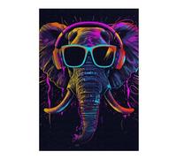 Puzzles pour Adolescents Neon Elephant Headphones Art Print -4 Puzzle Adulte, Jeu Familial, Difficile, Cadeau d'anniversaire, Cadeaux, 38x26cm/1000pcs