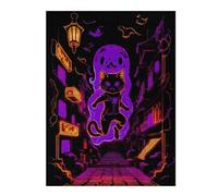 Puzzles pour Adolescents Neon Ghost Cat Street Art Puzzles pour Adultes Jeux Amusants pour S'amuser en Famille Interaction Parent-Enfant 52x38cm/1000pcs