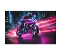 Puzzles pour Adolescents Neon Motorcycle Night Ride Puzzle pour Adultes - Jeu Manuel - Découpe De Précision - Idéal pour Un Anniversaire Ou Noël 1000pcs(75x50cm)