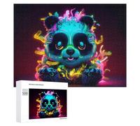 Puzzles pour Adolescents Neon Panda Artwork Puzzles pour Adultes Jouets Anti-Stress Vacances À La Maison Passer Le Temps Interaction Parent-Enfant 500 PCS