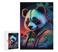 Puzzles pour Adolescents Neon Panda Sunset Puzzles pour Adultes Jouets Anti-Stress Vacances À La Maison Passer Le Temps Interaction Parent-Enfant 300 PCS