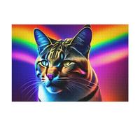 Puzzles pour Adolescents Neon Rainbow Cat Portrait Puzzle pour Adultes, Jeux Relaxants, Décoration Murale Idéale comme Cadeau 75x50cm/1000pcs