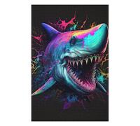 Puzzles pour Adolescents Neon Shark Splash Art Puzzles pour Adultes Jeux Amusants pour S'amuser en Famille Interaction Parent-Enfant 75x50cm/1000pcs