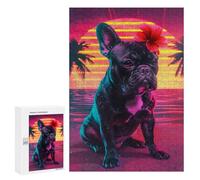Puzzles pour Adolescents Neon Sunset Bulldog Puzzle Anti-Stress pour Adolescents Chaque Pièce Est Unique - Idéal comme Cadeau pour Toute La Famille 300 PCS