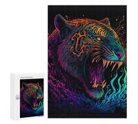 Puzzles pour Adolescents Neon Tiger Wall Art Print Casse-tête pour Adolescents : Analyse Et Logique, Difficile Et Stimulant, Idéal comme Cadeau 300 PCS