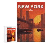 Puzzles pour Adolescents New York Cityscape at Sunset Puzzles pour Adultes, Jouets Anti-Stress, Difficile, Cadeau d'anniversaire, Cadeaux, 300 PCS