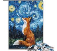 Puzzles pour Adolescents Night Sky Fox Jeu Familial Soulagement du Stress Défi Difficile Cadeaux du Père Noël Secret (Taille 26x38cm)