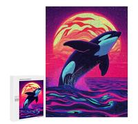Puzzles pour Adolescents Orca Leaping Neon Sunset Puzzles pour Adultes, Jouets Anti-Stress, Difficile, Cadeau d'anniversaire, Cadeaux, 500 PCS