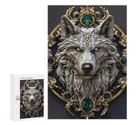 Puzzles pour Adolescents Ornate Wolf Head with Emeralds Puzzles pour Adultes, Jeu Manuel, Course De Vitesse, Activités Amusantes À La Maison, 300 PCS