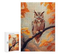 Puzzles pour Adolescents Owl Perched on Branch in Autumn Puzzles pour Adultes, Jeu Manuel, Course De Vitesse, Activités Amusantes À La Maison, 300 PCS