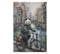 Puzzles pour Adolescents Panda Bicycle Amsterdam Puzzles pour Adolescents, Jouets Anti-Stress, Décoration Murale, Cadeau d'anniversaire, Cadeaux, 75x50cm/1000pcs
