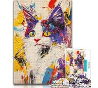 Puzzles pour Adolescents, Peinture à l'huile de Chat Artistique, défi d'intelligence cérébrale, Jouets addictifs, Cadeau d'anniversaire, Cadeaux, Art Mural (75x50cm)