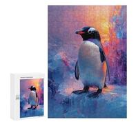 Puzzles pour Adolescents Penguin on Ice with Colorful Background Puzzle Adulte - Décoration Murale - Découpe De Précision pour Les Gamers 300 PCS