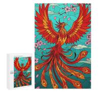 Puzzles pour Adolescents Phoenix and Cherry Blossoms Stained Glass Jeu De Puzzle Familial pour Adultes, Amusant Et Humoristique, Activités À Faire À La Maison, 1000 PCS