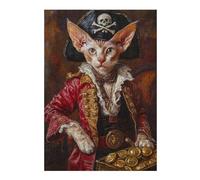 Puzzles pour Adolescents Pirate Cat with Treasure Chest-1 Puzzle Adulte, Jeu Familial, Difficile, Cadeau d'anniversaire, Cadeaux, 38x26cm/1000pcs