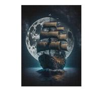 Puzzles pour Adolescents Pirate Ship Under Full Moon Jeux De Puzzle en Famille Découpe De Précision Cadeaux Uniques pour Anniversaire Et Noël