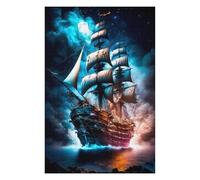 Puzzles pour Adolescents Pirate Ship Under Moonlit Sky Puzzles pour Adultes Jeux Amusants pour S'amuser en Famille Interaction Parent-Enfant 75x50cm/1000pcs