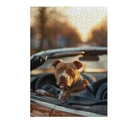 Puzzles pour Adolescents Pit Bull Cabriolet Car Dog Jeux De Puzzle en Famille Découpe De Précision Cadeaux Uniques pour Anniversaire Et Noël