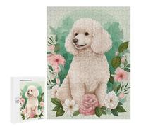Puzzles pour Adolescents Poodle Floral Portrait Puzzles pour Adultes, Jeu Manuel, Course De Vitesse, Activités Amusantes À La Maison, 500 PCS