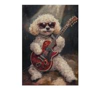 Puzzles pour Adolescents Poodle Playing Guitar Art Print Puzzle pour Adultes, Jeu Manuel, Course De Vitesse, Cadeau d'anniversaire, Cadeaux, 1000pcs(38x26cm) S