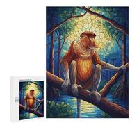Puzzles pour Adolescents Proboscis Monkey Stained Glass Illustration Puzzle Adulte - Décoration Murale - Découpe De Précision pour Les Gamers 500 PCS