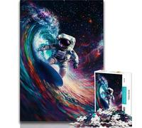 Puzzles pour Adolescents Puzzle 1000 pièces Astronaute Surf dans l'espace, Anti-Stress Séjour Passer du Temps Interaction Parent-Enfant 38x26cm