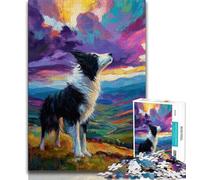 Puzzles pour Adolescents Puzzle 1000 pièces Border Collie en Cours d'exécution, Anti-Stress Staycation Kill Time Interaction Parent-Enfant 38x26cm