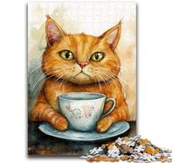 Puzzles pour Adolescents Puzzle 1000 pièces Chat Buvant du café Convient aux 14 Ans et Plus Jouet intellectuel Jeu éducatif pour Anniversaire et Noël 50x75cm