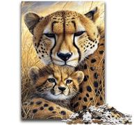 Puzzles pour Adolescents Puzzle 1000 pièces Guépard Soulagement du Stress Staycation Tuer Le Temps avec Affiche Assortie et Feuille de Questions 50x75cm