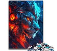 Puzzles pour Adolescents Puzzle 1000 pièces Lion Portant Un Casque Jeu Stimulant et Jeu Familial Décoration Murale Cadeaux d'anniversaire et de Noël Uniques 38x26cm