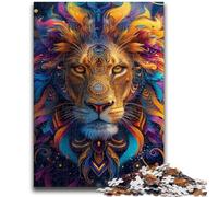 Puzzles pour Adolescents Puzzle 1000 pièces Lion psychédélique Soulagement du Stress Séjour Tuer Le Temps avec Affiche Assortie et Feuille de Questions 50x75cm