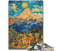 Puzzles pour Adolescents Puzzle 1000 pièces Peinture de Montagne par Van Gogh Soulagement du Stress Staycation Tuer Le Temps avec Affiche Assortie et Feuille de Quiz 50x75cm
