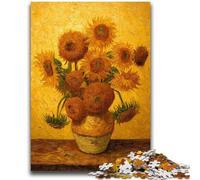 Puzzles pour Adolescents Puzzle 1000 pièces Tournesols Van Gogh Soulagement du Stress Séjour Tuer Le Temps avec Affiche Assortie et Feuille de Quiz 50x75cm