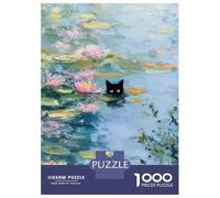 Puzzles pour Adolescents, Puzzles De 1000 Pièces Black Cat in Water Lilies Painting Puzzles pour Adultes, Jeux Amusants, Cadeaux pour Femmes, Idéaux pour Toute La Famille 52x38cm/1000pcs