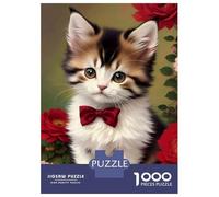 Puzzles pour Adolescents, Puzzles De 1000 Pièces Cute Kitten Wearing A Bow Puzzle pour Adultes, Jeu De Réflexion, Une Œuvre d'art, Aidez Votre Cerveau À S'exercer 52x38cm/1000pcs