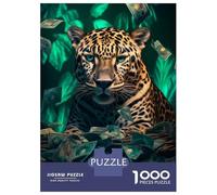 Puzzles pour Adolescents, Puzzles De 1000 Pièces Rich Leopard Green Money Puzzles pour Adultes, Jeux Amusants, Cadeaux pour Femmes, Idéaux pour Toute La Famille 52x38cm/1000pcs