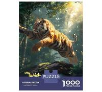 Puzzles pour Adolescents, Puzzles De 1000 Pièces Tiger Jump Over Tree Trunk Puzzle pour Adultes, Jeu De Réflexion, Une Œuvre d'art, Aidez Votre Cerveau À S'exercer 70x50cm/1000pcs