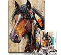 Puzzles pour Adolescents, Puzzles de Chevaux Indiens pour Adultes, Jeux d'activités familiales stimulants, Jouets de Bricolage pour décoration Murale de la Maison, Cadeaux (Taille 38x26cm)