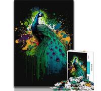 Puzzles pour Adolescents Puzzles de Paon Aquarelle pour Adolescents Jouets de Divertissement Familial avec Affiche Assortie et Feuille de Questions 38x26cm