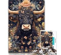 Puzzles pour Adolescents, Puzzles de Vaches Noires des Highlands pour Adultes, 1 000 pièces, Jouet éducatif intellectuel décompressant, Cadeau d'anniversaire, Cadeaux 50x75cm